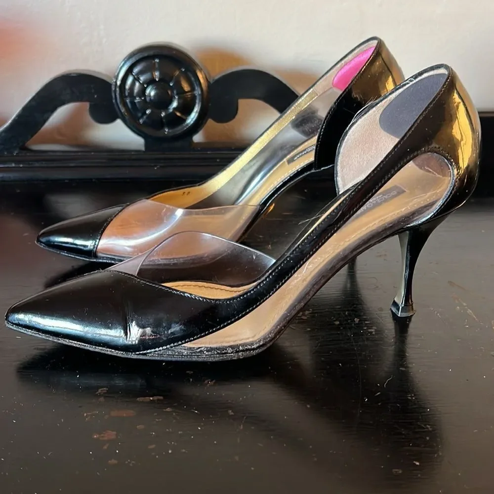 90s Dolce & Gabbana Black Patent Leather & Clear Cutout Heels